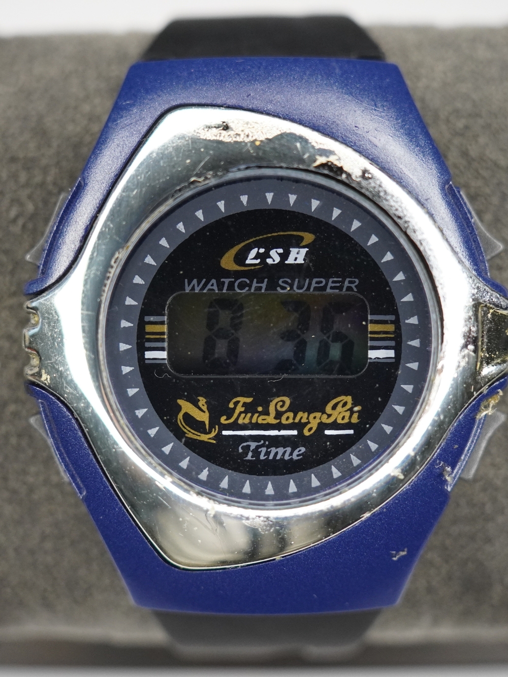 Vintage CSH Watch Super Time Digital Quartz 44mm Blue Black Watch